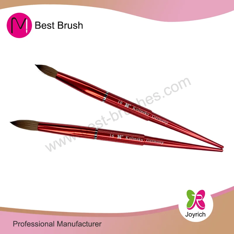 100% Kolinsky nouvelle brosse à ongles en acrylique avec manche en aluminium rouge