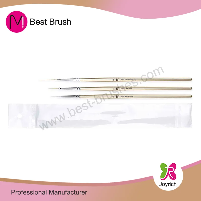 Ensemble de pinceaux à ongles avec manche en bois doré