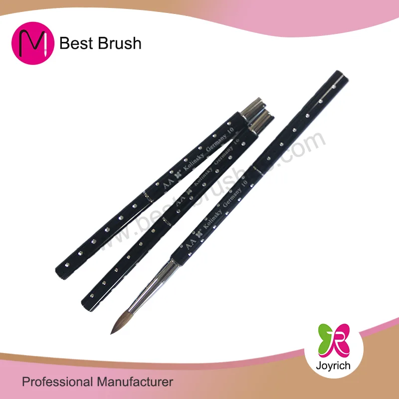 Brosse à ongles acrylique Kolinsky à capuchon noir long
