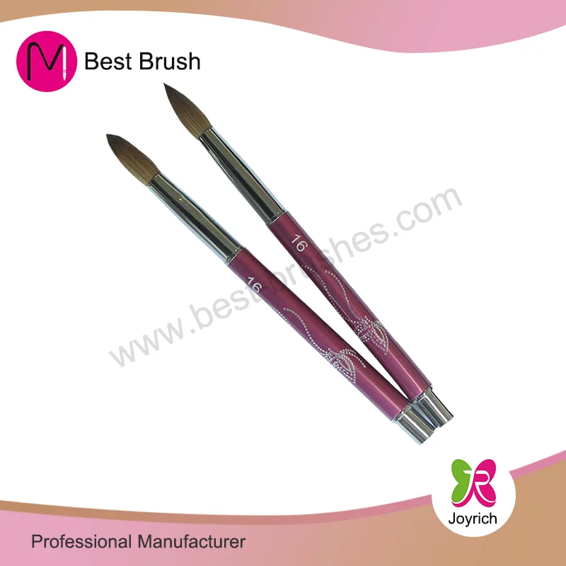 Brosse à ongles acrylique Kolinsky en métal rose